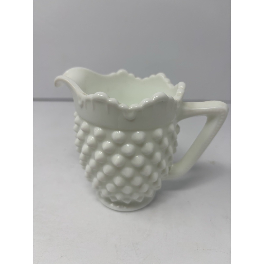 Vintage MCM Fenton Hobnail White Milk Glass Creamer/Pitcher Scallop Edge